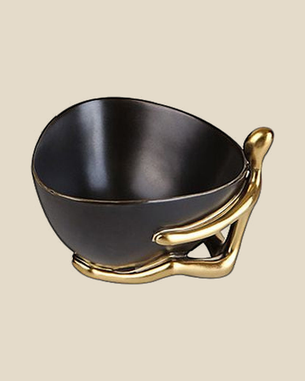 Little figure ceramic bowl small, black with gold stand