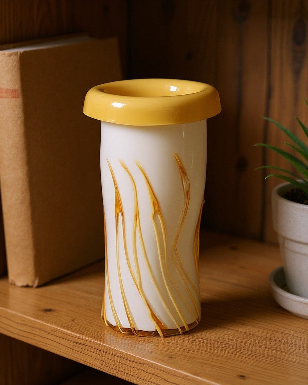 curled-mouth-yellow-striped-vase FB-E25070A shelf