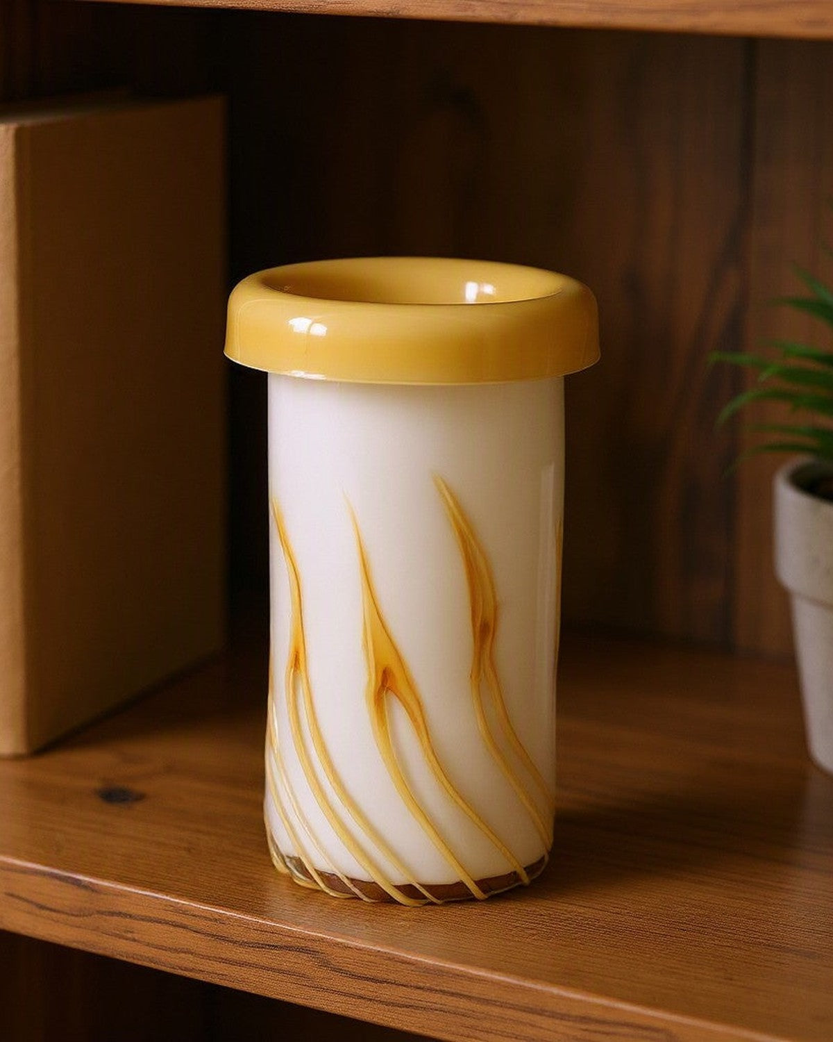 curled-mouth-yellow-striped-vase FB-E25070B shelf