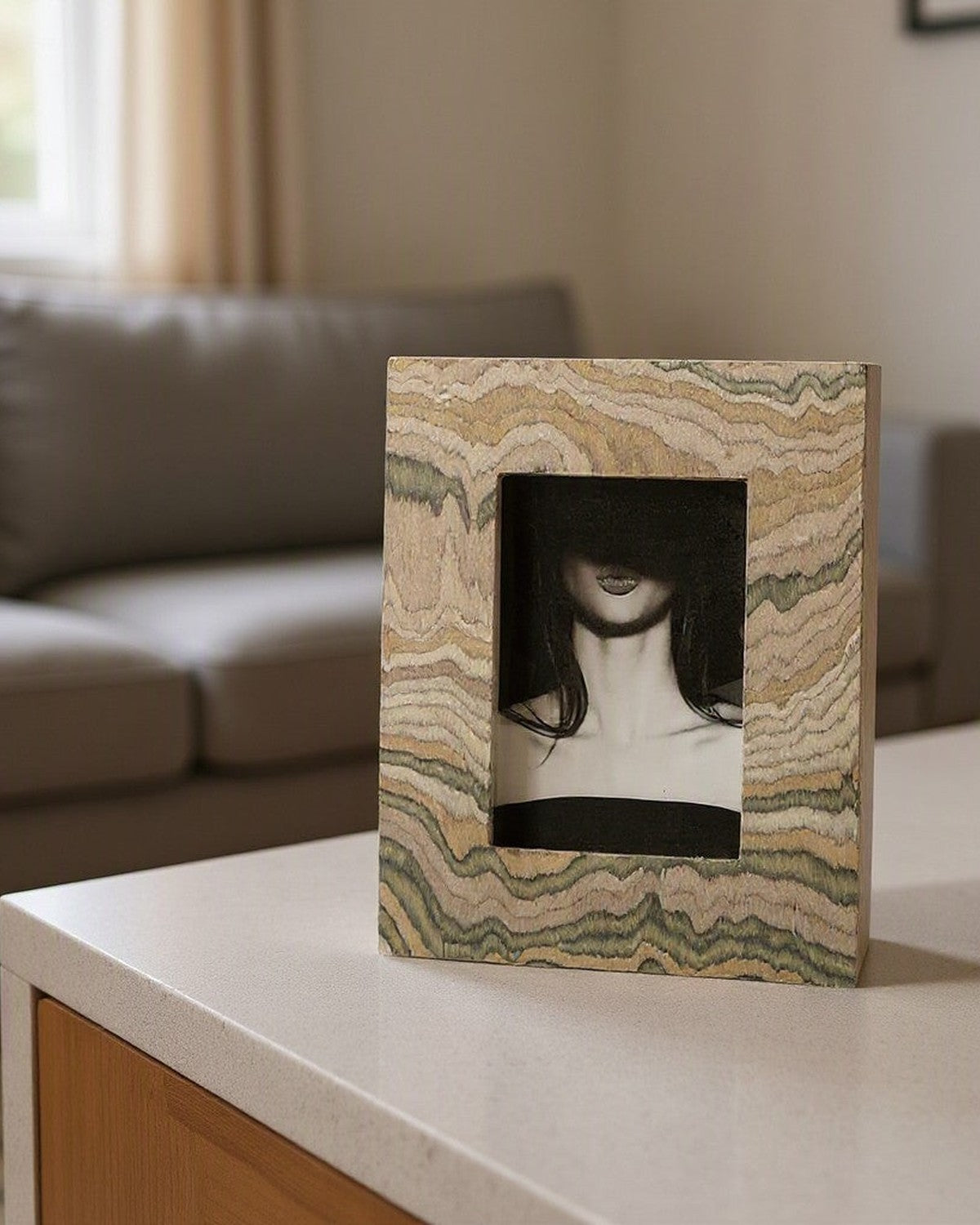 Mountain Veneer Photo Frame styled in a living room